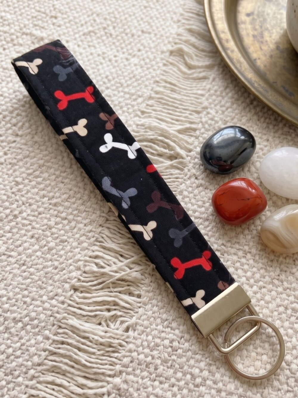 New Dog Bone Print Fabric Keychain Wristlet – Cute & Handy Key Holder